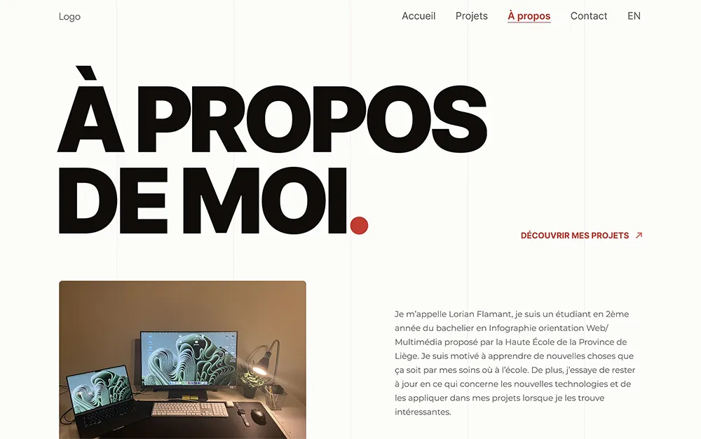 Screenshot of the top of the page about my portfolio