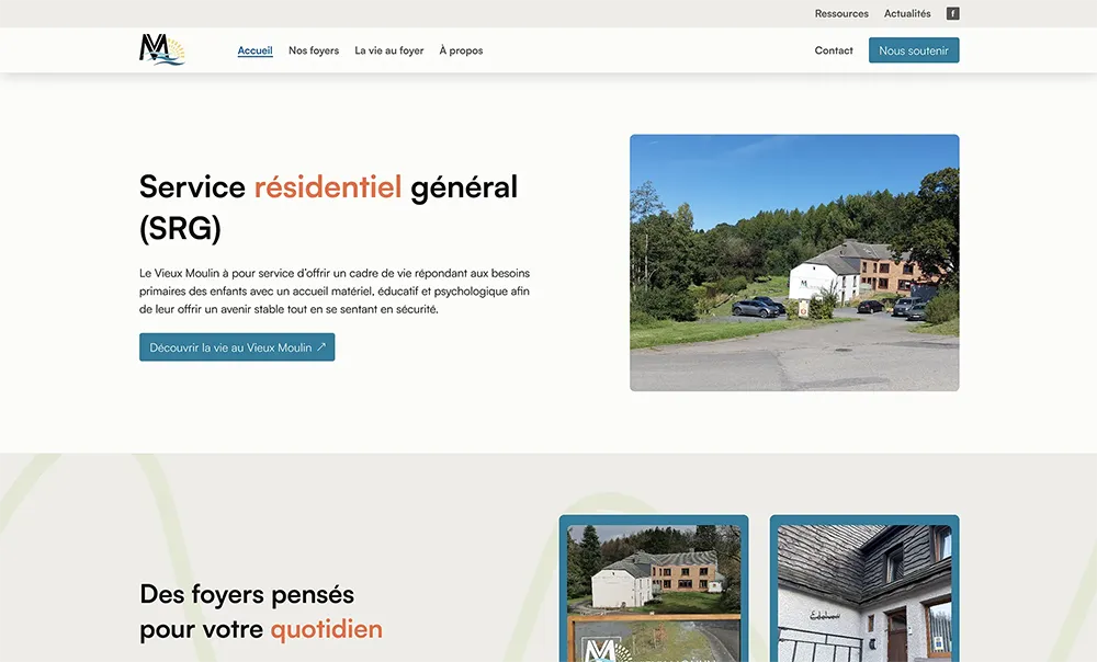 Screenshot of the computer version of the Vieux Moulin landing page